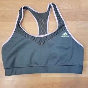 ADIDAS Green and Pink Back Mesh Sport Bra Size L Athleisure Active Lightweight